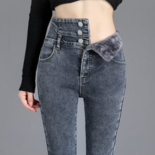Load image into Gallery viewer, High-quality Winter Thick Fleece High-waist Warm Skinny Jeans Thick Women Stretch Button Pencil Pants Mom Casual Velvet Jeans