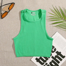 Load image into Gallery viewer, Crop Top Women Solid Basic T-shirts Vest Seamless Streetwear Elastic Rib-Knit Sleeveless Casual Tank Tops Female