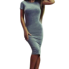 Load image into Gallery viewer, 1pcs Womens Dress Vestido Short Sleeve Slim Bodycon Dress Tunic Crew Neck Casual Pencil Dress New Arrival
