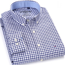 Load image into Gallery viewer, Men's Plaid Checked Oxford Button-down Shirt Single Patch Pocket Casual Thick Contrast Standard-fit Long Sleeve Gingham Shirts
