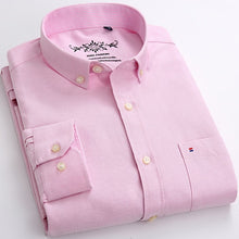 Load image into Gallery viewer, Men's Plaid Checked Oxford Button-down Shirt Single Patch Pocket Casual Thick Contrast Standard-fit Long Sleeve Gingham Shirts