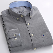Load image into Gallery viewer, Men's Plaid Checked Oxford Button-down Shirt Single Patch Pocket Casual Thick Contrast Standard-fit Long Sleeve Gingham Shirts