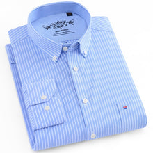 Load image into Gallery viewer, Men's Plaid Checked Oxford Button-down Shirt Single Patch Pocket Casual Thick Contrast Standard-fit Long Sleeve Gingham Shirts