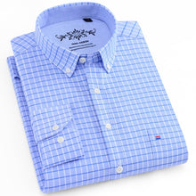 Load image into Gallery viewer, Men's Plaid Checked Oxford Button-down Shirt Single Patch Pocket Casual Thick Contrast Standard-fit Long Sleeve Gingham Shirts