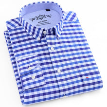 Load image into Gallery viewer, Men's Plaid Checked Oxford Button-down Shirt Single Patch Pocket Casual Thick Contrast Standard-fit Long Sleeve Gingham Shirts