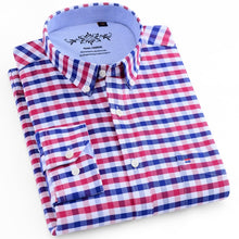 Load image into Gallery viewer, Men's Plaid Checked Oxford Button-down Shirt Single Patch Pocket Casual Thick Contrast Standard-fit Long Sleeve Gingham Shirts