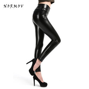NORMOV S-5XL Women Faux Leather Leggings Winter Keep Warm High Waist Jegging Ankle-length Large Szie Plus velvet Female Legging