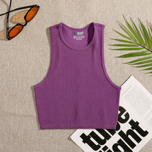Load image into Gallery viewer, Crop Top Women Solid Basic T-shirts Vest Seamless Streetwear Elastic Rib-Knit Sleeveless Casual Tank Tops Female