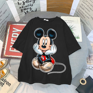 Vintage Women Fashion Cartoon Mickey Minnie Summer Disney Kawaii Top Female Ulzzang Oversized T-shirt with Short Sleeves 90s Y2k