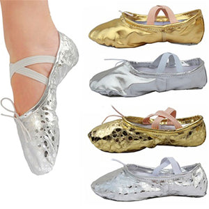 Fashion Women Girls  Adult Pointe Gymnastics Sequins Faux Leather Ballet Shoes Cute Soft Art Gym Accessories