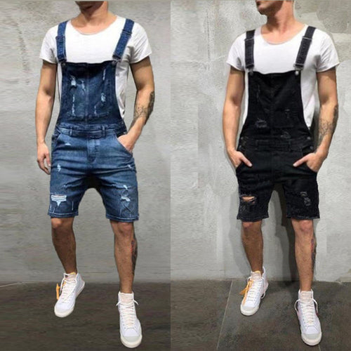 2019 Oversize Fashion Men's Ripped Jeans Jumpsuits Shorts Summer Hi Street Distressed Denim Bib Overalls For Man Suspender Pants