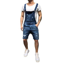 Load image into Gallery viewer, 2019 Oversize Fashion Men&#39;s Ripped Jeans Jumpsuits Shorts Summer Hi Street Distressed Denim Bib Overalls For Man Suspender Pants