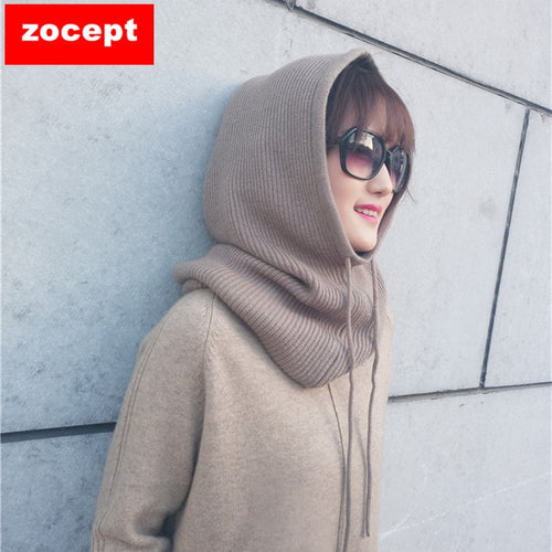 zocept 2019 Women Multifunction Scarf Hat Cashmere Wool Blend Knitted Even The Neck Hats Winter Soft Warm Solid Color Head Cap