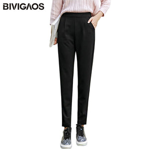 BIVIGAOS Spring Summer New Ladies Korean OL Black Harem Pants Breathable Thin Casual Pencil Pants Simple Suit Trousers For Women