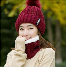 Load image into Gallery viewer, Warm winter skullies beanies knitted Hat Women Brand High Quality Winter Women Ball Ski wool Fur Hat PomPoms Hats knitted scarf