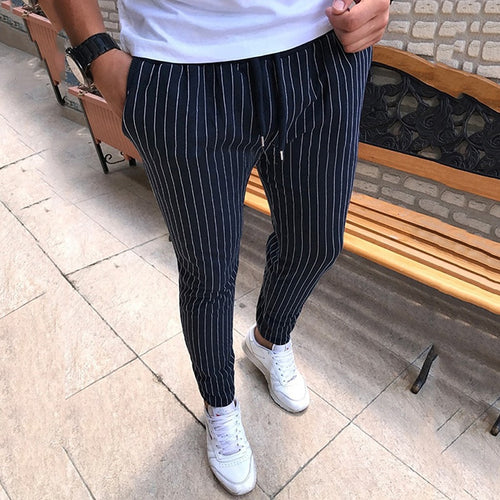 New Striped Pencil Pants Mens 2019 Casual Drawstring Trousers Male Street Fashion Breathable All-match Trousers