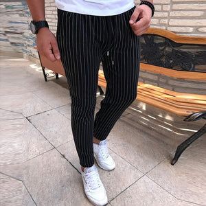 New Striped Pencil Pants Mens 2019 Casual Drawstring Trousers Male Street Fashion Breathable All-match Trousers