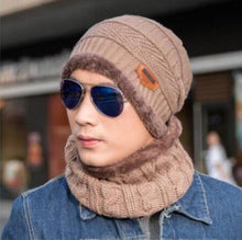 Load image into Gallery viewer, Neck warmer knitted hat scarf set fur Wool Lining Thick Warm Knit beanies balaclava Winter Hat For men women Cap Skullies bonnet
