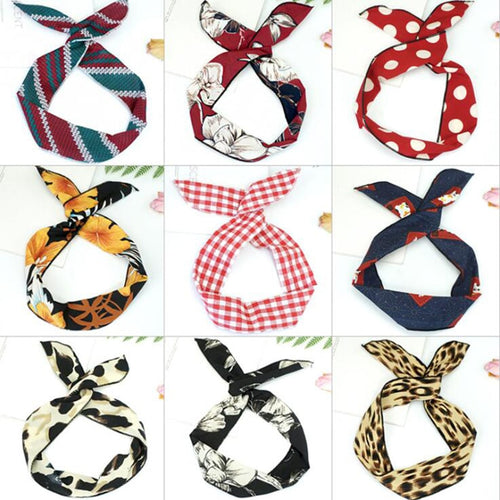 2019 Korean version of rabbit ears knotted wire hair bands Ribbon Hats Metal Wire Scarf Women Headband Girls Hair accessories