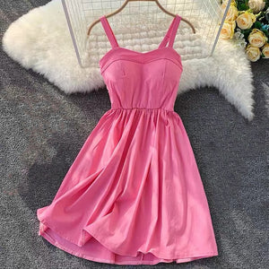 Marwin 2019 New-Coming Summer Solid Knee-Length Spaghetti Strap Strapless Dresses High Street Empire Style Party Holiday Dresses