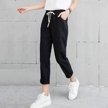 Load image into Gallery viewer, Women Pencil Pants Casual Harajuku Ankle Length Trousers Summer Autumn Plus Size Solid Elastic Waist Cotton Linen Pants Black