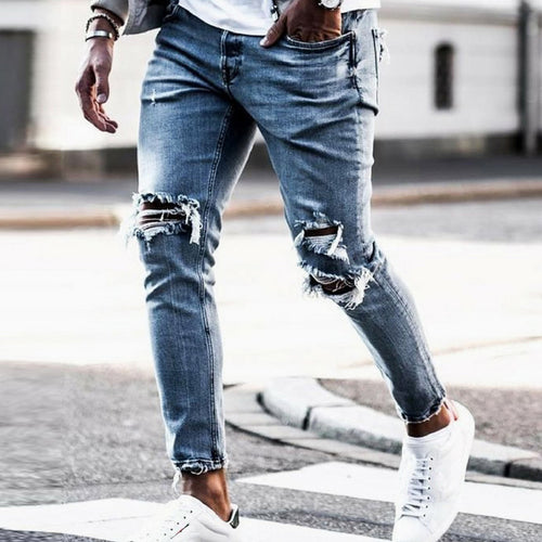 New Skinny Jeans men Streetwear Destroyed Ripped Jeans Homme Hip Hop Broken modis male Pencil Biker Embroidery Patch Pants
