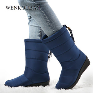 Waterproof Winter Boots Female Shoes Mid-Calf Down Boots Women Warm Ladies Snow Bootie Wedge Rubber Plush Botas Mujer 2020