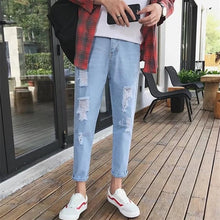 Load image into Gallery viewer, Jeans male 9-point pants beggar hole seven-point pants Male Korean version tide slimming trend hundred short shorts loose