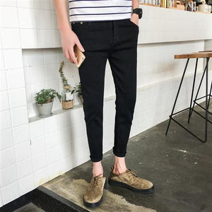 Jeans male 9-point pants beggar hole seven-point pants Male Korean version tide slimming trend hundred short shorts loose