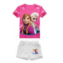 Load image into Gallery viewer, Girls Elsa Princess Anne Clothing T Shirt Summer 2Pcs Cartoon Short-sleeved T-shirt + Shorts Suit Kids Cotton Clothing 3 to 7 Yr