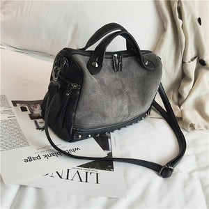 Herald Fashion Large Capacity Leather Female Shoulder Bag Women Top-handle Bags With Rivets Retro Motorcycle Tote Bags 2019 Hot