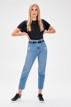 Load image into Gallery viewer, Trendyol Blue High Waist  Mom  80s Jeans Casual Straight-led Denim for Ladies TCLSS19LR0047