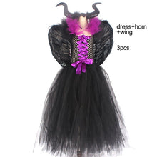 Load image into Gallery viewer, Kids Maleficent Evil Queen Girls Halloween Fancy Tutu Dress Costume Children Christening Dress Up Black Gown Villain Clothes