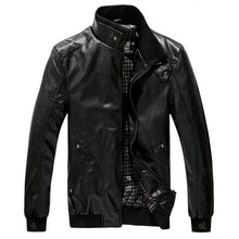 Load image into Gallery viewer, 2019 New Fashion Autumn Male Leather Jacket Black Brown Mens Stand Collar Coats Leather Biker Jackets Motorcycle Leather Jacket