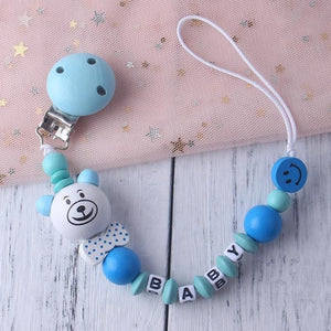 Personalized Name Baby Pacifier Clip Chain Infant Boys Girls Cute Cartoon Bear Toys Pacifier Chain Holder Baby Nipple Feeding