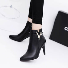 Load image into Gallery viewer, HOT Autumn Stiletto Thin High Heels Zipper Style Sexy Womens Boots Bota Feminina  Pointed Toe Faux Leather Green  Ankle Boot