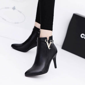 HOT Autumn Stiletto Thin High Heels Zipper Style Sexy Womens Boots Bota Feminina  Pointed Toe Faux Leather Green  Ankle Boot