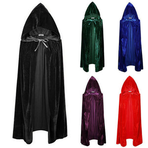 Adult Halloween Velvet Cloak Cape Hooded Medieval Costume Witch Wicca Vampire UK