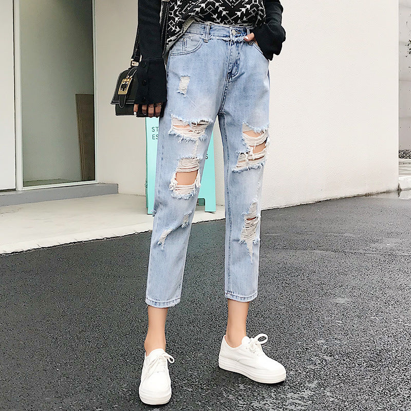 Ripped Jeans For Women Blue Loose Vintage Female Fashion Women High Waist New Style Baggy Mom Jeans Women Pants Casual Jeans
