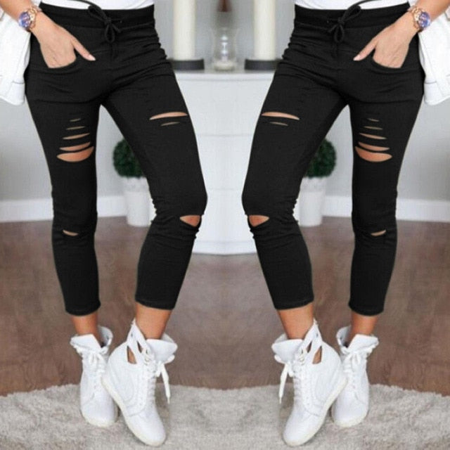 S-5XL New Hole Jeans Leggings  Europe and The United States Women Casual Casual Pants Female Cotton Wild Nine Pants Jeans Woman