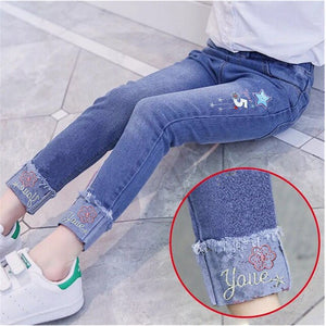 New Girls Jeans Children Denim Jeans Bunny Kids Embroidered Pants Teenager Trousers Girl Clothing Spring Autumn