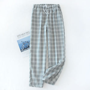 Men's Cotton Gauze Trousers Plaid Knitted Sleep Pants Mens Pajamas Pants Bottoms Sleepwear Pajama Short for Men Pijama Hombre