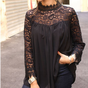 New Women Lace Sheer Sleeve Embroidery Top Blouse Lace Crochet Chiffon Shirt Femininas Blusas
