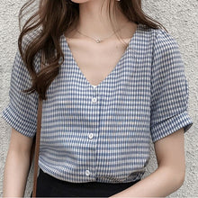 Load image into Gallery viewer, 2018 Blouse Shirt Women&#39;s Korean Style V Neck Fashion Clothing Short Sleeve Women Tops And Blouses Female Clothes Stylish Ladies