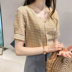 2018 Blouse Shirt Women's Korean Style V Neck Fashion Clothing Short Sleeve Women Tops And Blouses Female Clothes Stylish Ladies
