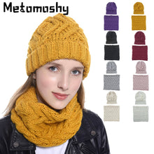 Load image into Gallery viewer, 2019 New Hat &amp; Scarf Women Two Pieces Knitted Woman Winter Wool Beanie Cap Keep Warm Neckerchief Men Women Winter Accessories