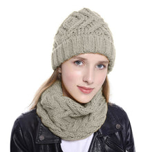 Load image into Gallery viewer, 2019 New Hat &amp; Scarf Women Two Pieces Knitted Woman Winter Wool Beanie Cap Keep Warm Neckerchief Men Women Winter Accessories