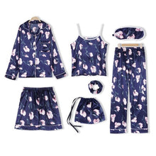 Load image into Gallery viewer, 7 Pieces Womens Silk Satin Pajamas Sets Pyjamas Set Sleepwear Pijama Pajamas Suit Female Sleep Two Piece Set Loungewear