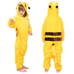 Children Pikachu Pajamas Boy Girl Cartoon Animal Cosplay Pyjama Onesie 4 6 8 10 12 Year Kids Fleece Kigurumi Sleepwear Hoodie