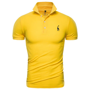 Dropshipping 2019 New Polo Shirt Men Solid Casual Cotton Polo Giraffe Men Slim Fit Embroidery Short Sleeve Men's Polo 10 Colors